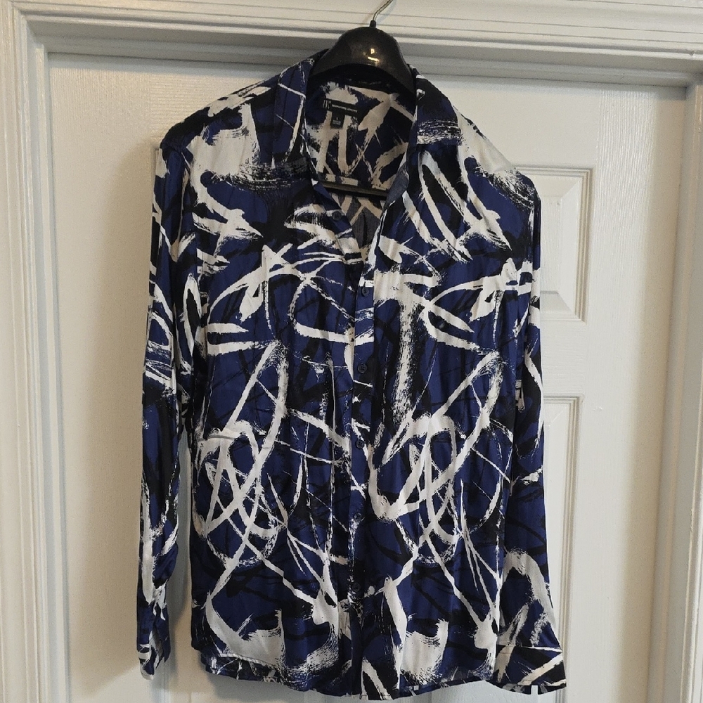 INC International Concepts Navy and White Abstract Shirt